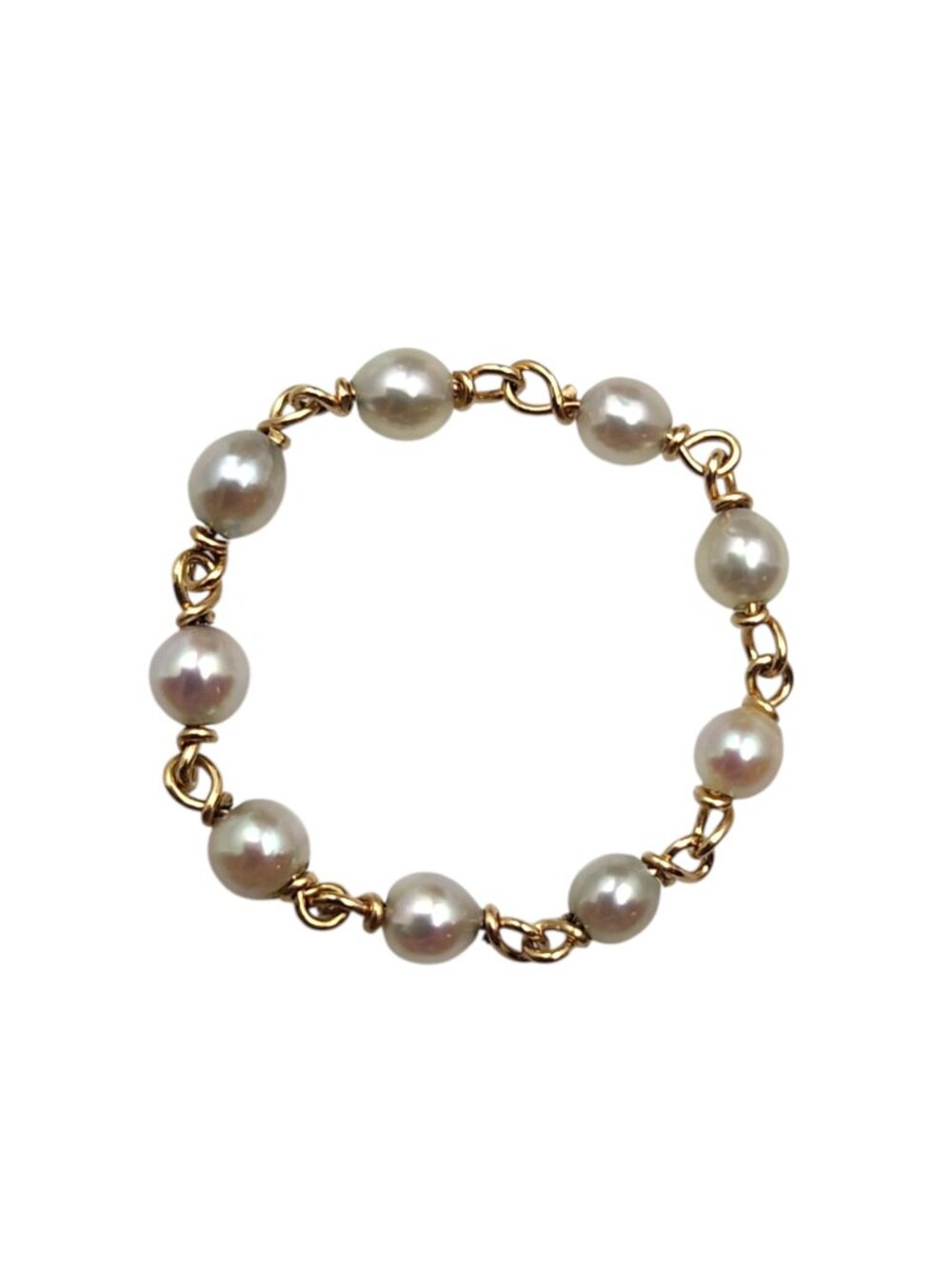 13K - 14K Yellow Gold Chain Link Pearl Station Ring Size 6.5 #25854